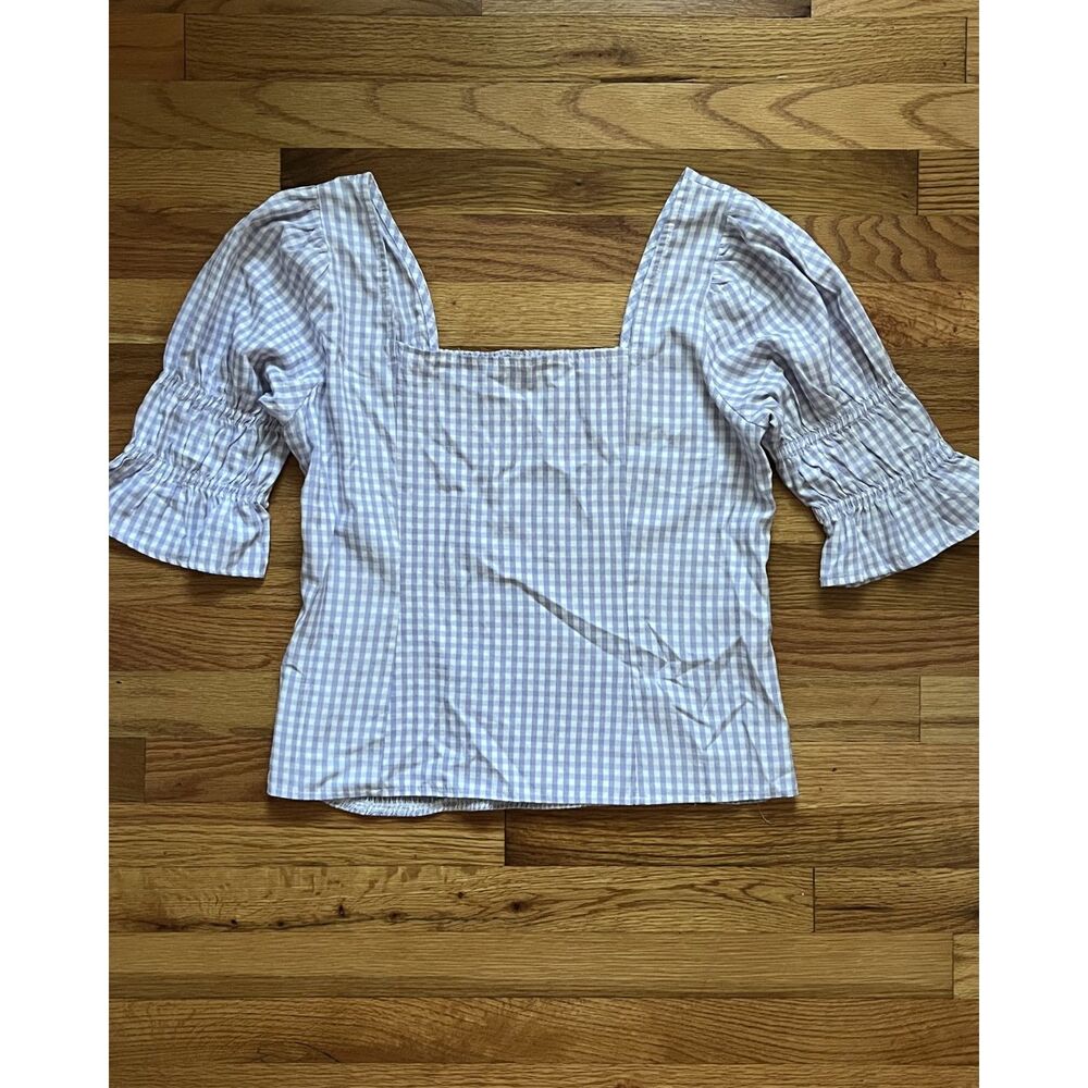 Lilac Gingham Square Neck Puff Sleeve Top, Sunny Leigh, Women's Large